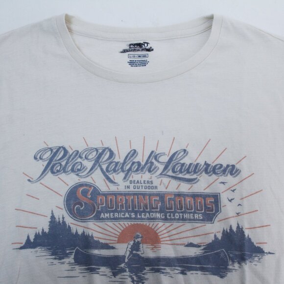 NWOT Polo Ralph Lauren Mens Outdoor Sporting Goods Canoe White Graphic T Shirt L - Picture 3 of 9